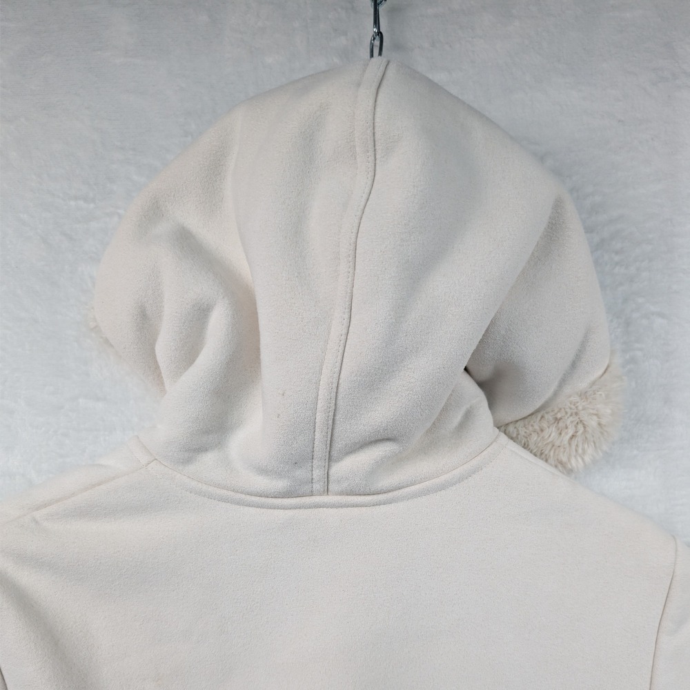 VTG Mudd Jacket Womens M Cream Faux Suede Fur Trim Hooded McBling Snow Bunny Y2K - Picture 10 of 14